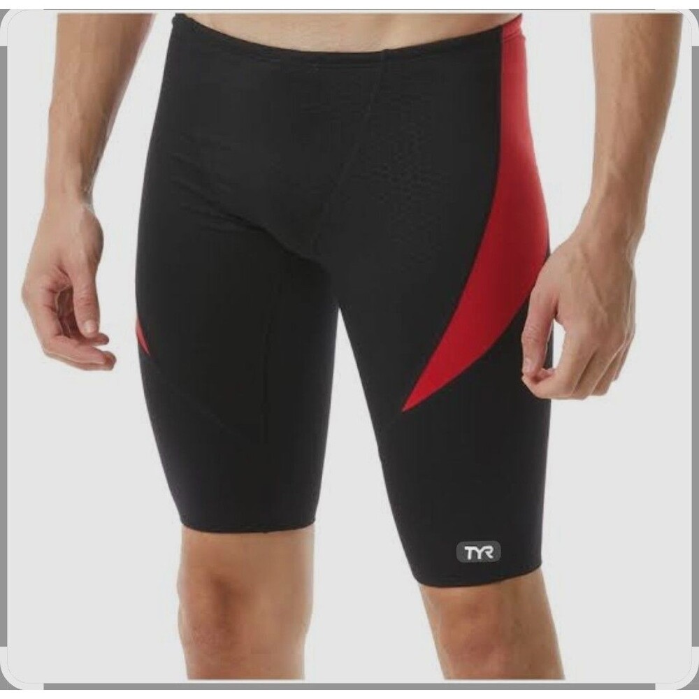 TYR Durafast Elite Men's Red/black Hexa Curve Splice Swim Jammer SZ 38 New